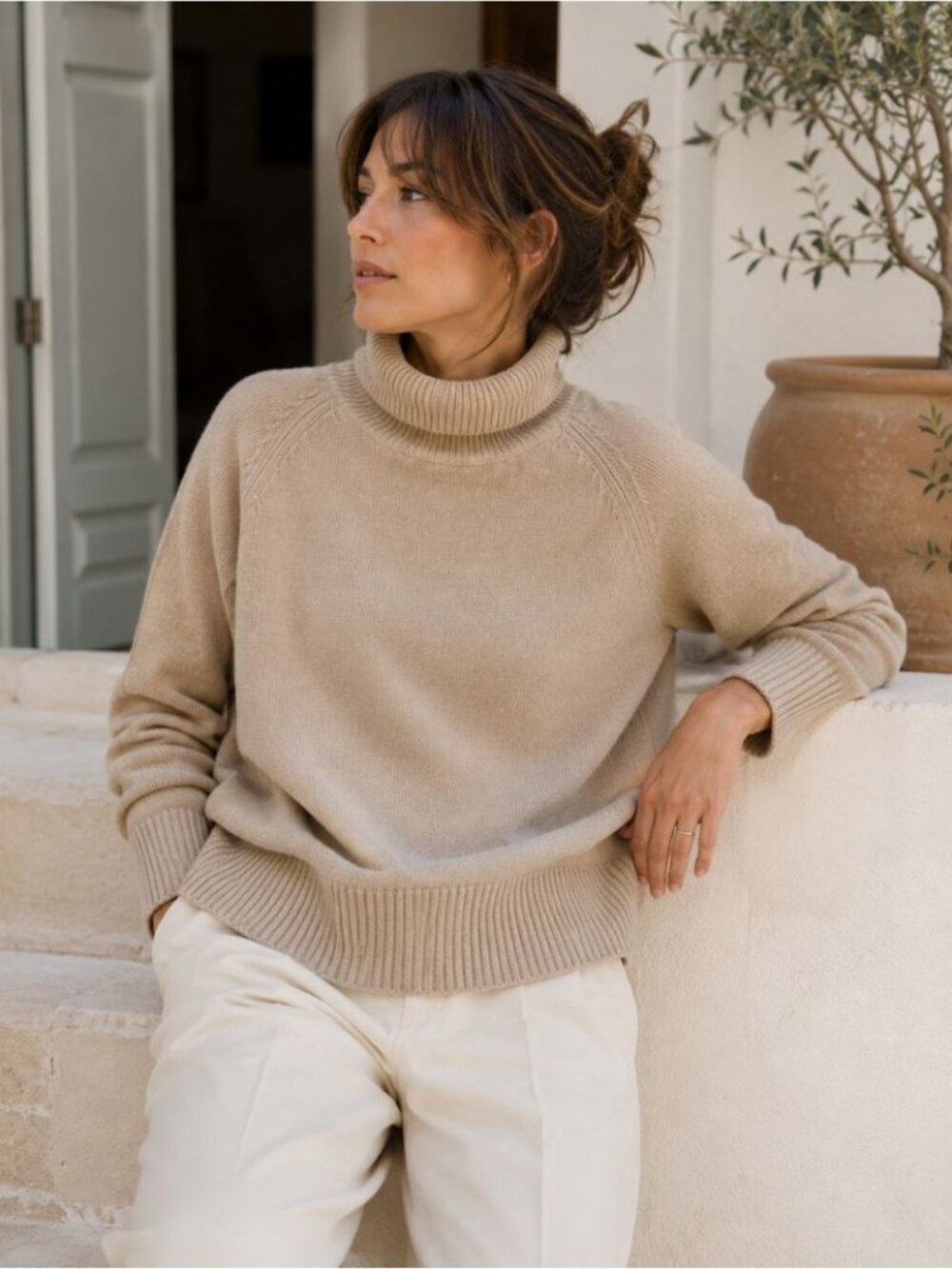 Babaton Turtleneck Tunic Wool Cashmere Sweater Medium Quiet Luxury Classic